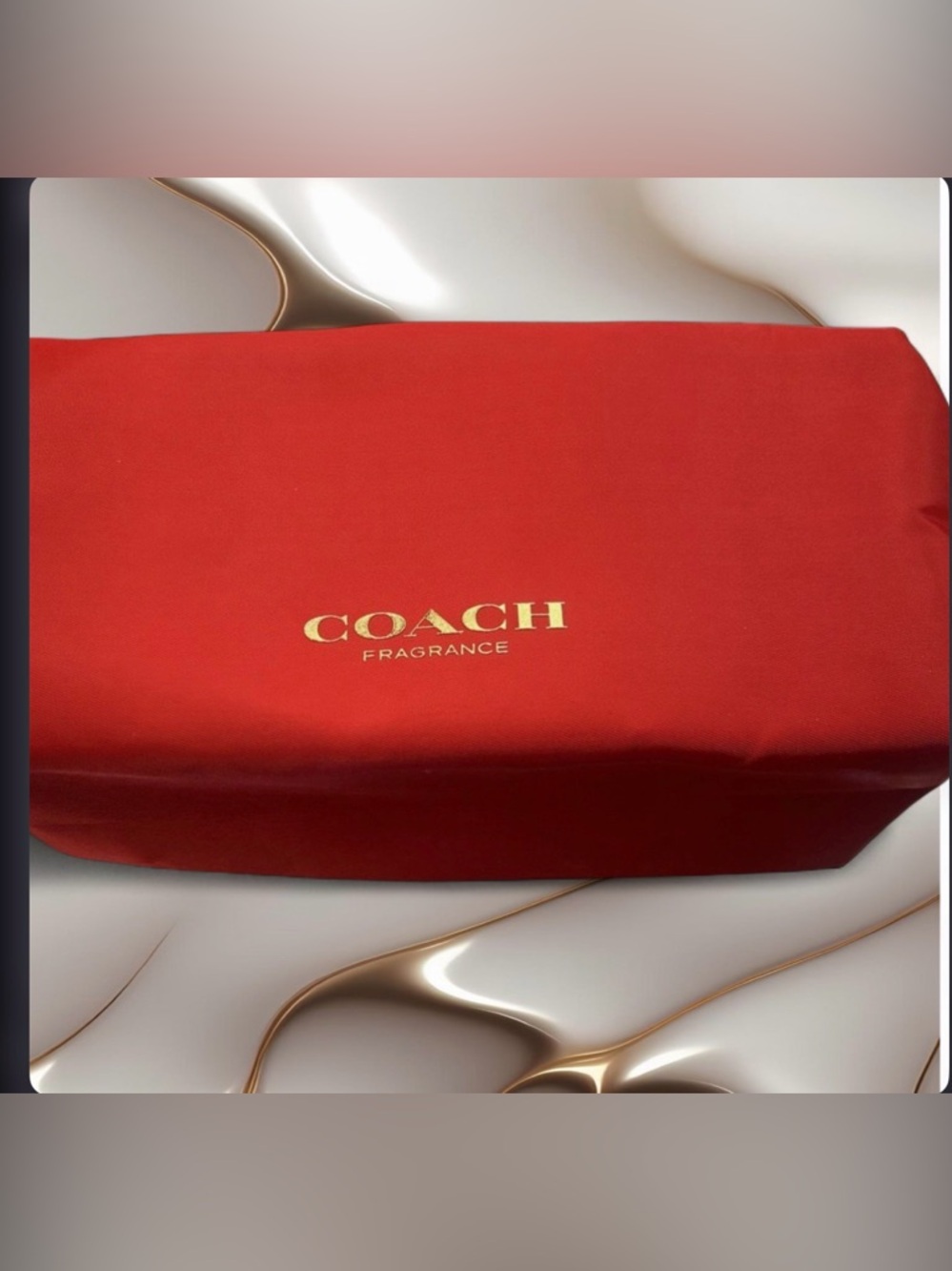 Coach Fragrance Red Makeup Zip Pouch with Gold Heart Zipper Pull- New! - Picture 4 of 6